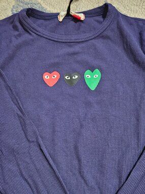 Ribbed Navy Green Heart T-Shirt